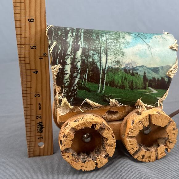 VTG Cholla Cactus Wood Covered Wagon Lamp 5" Rustic Southwest Deer Old West USA - Picture 14 of 16